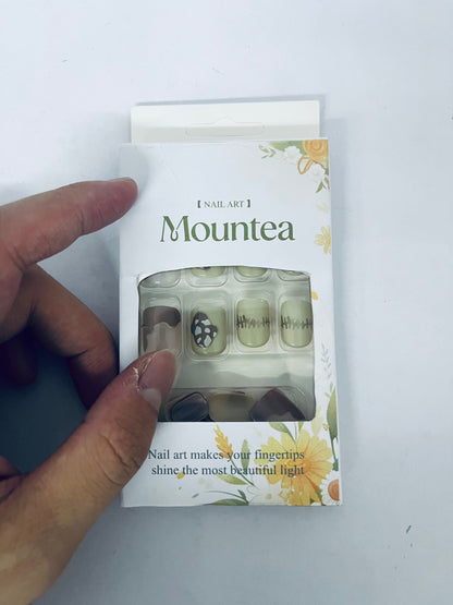Mountea False nails 24Pcs Women Press on Nails Square Fake Nails Short Burgundy Nail Press ons Light Blue Glue on Nails with Lattice Lines Designs Winter Glossy Artificial Stick on Nails for Girls