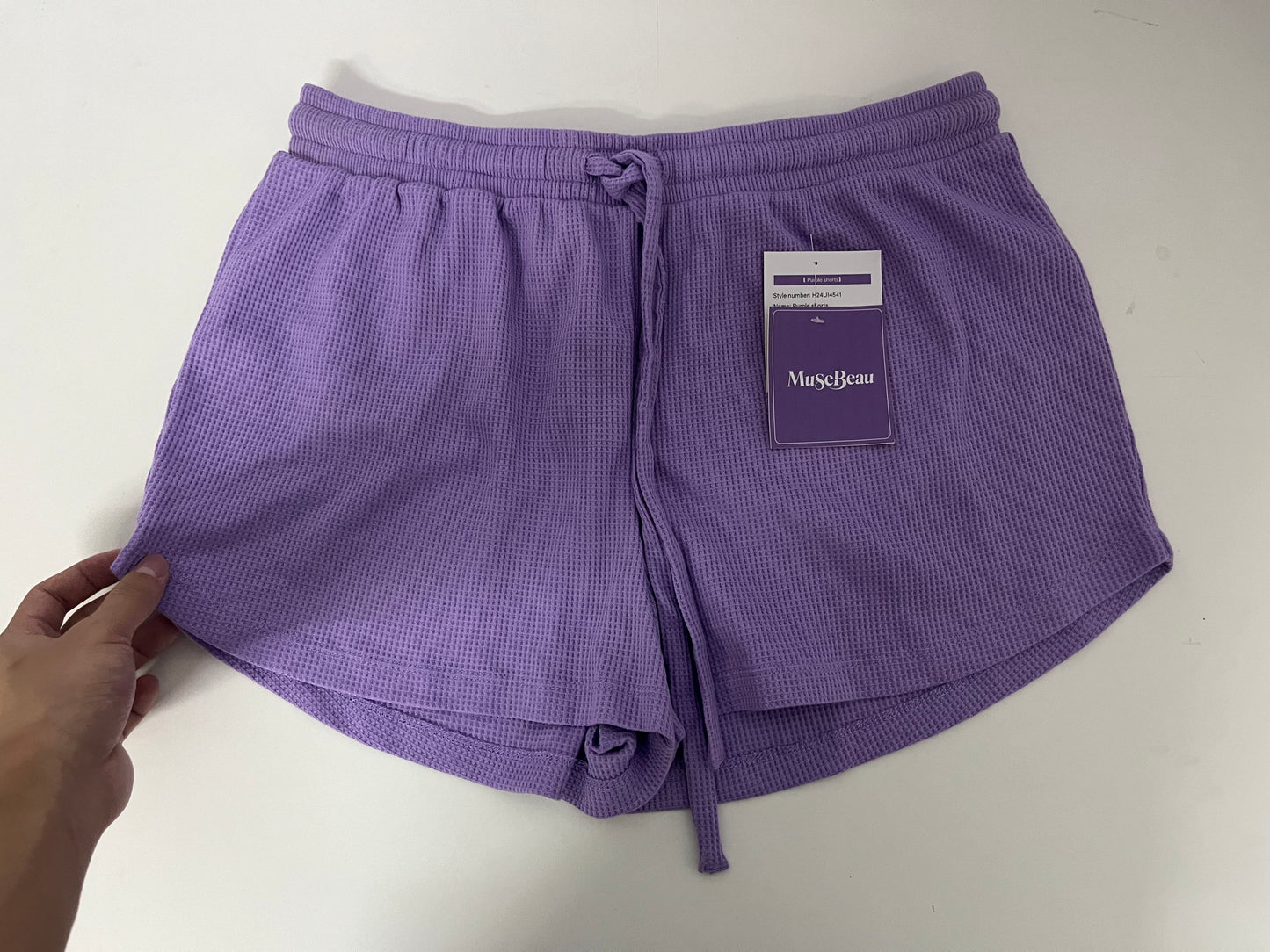 MuseBeau Pants - Adjustable Drawstring Purple Casual Shorts for Summer