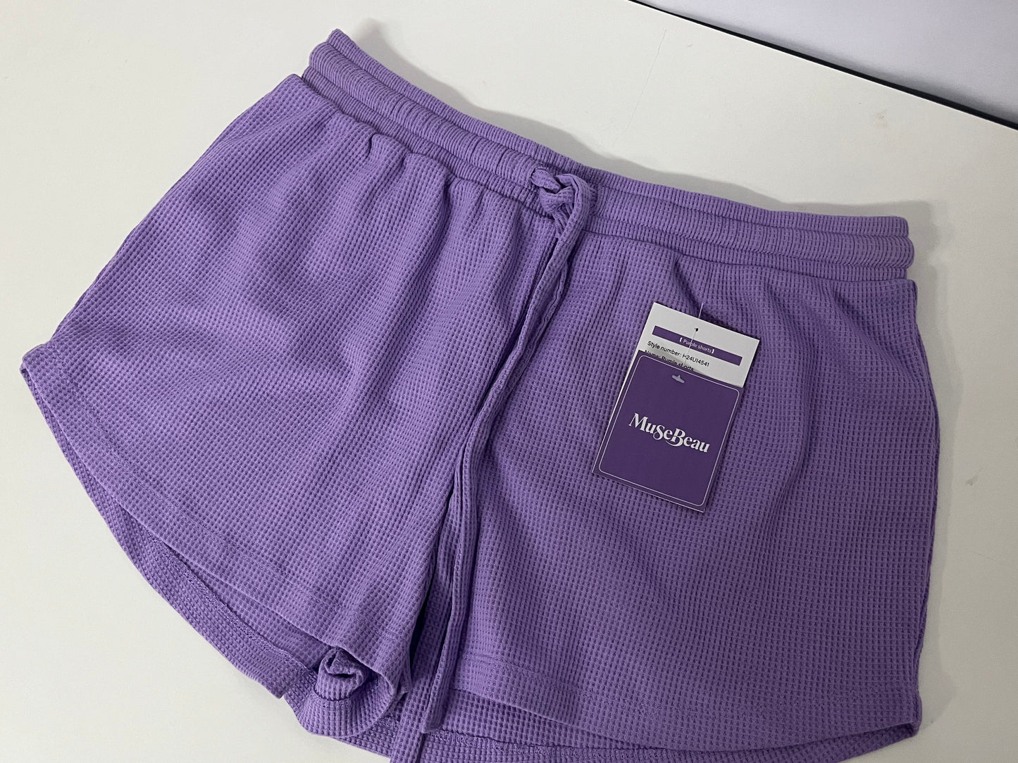 MuseBeau Pants - Adjustable Drawstring Purple Casual Shorts for Summer