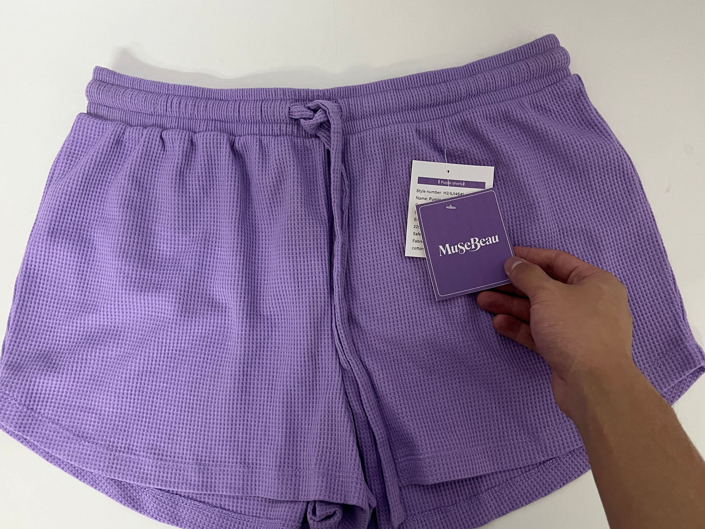 MuseBeau Pants - Adjustable Drawstring Purple Casual Shorts for Summer