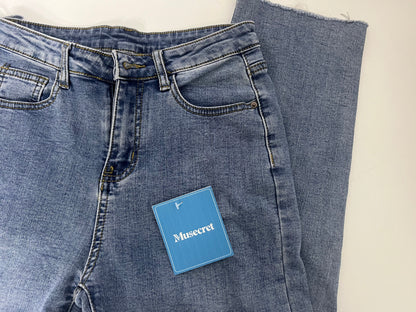 Musecret Medium Blue Washed Straight-Leg Jeans - Comfort Stretch Cotton Blend Denim for Daily Wear