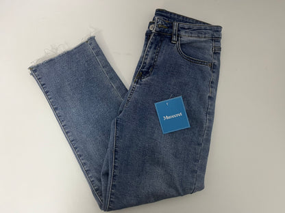 Musecret Medium Blue Washed Straight-Leg Jeans - Comfort Stretch Cotton Blend Denim for Daily Wear