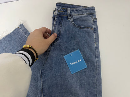 Musecret Medium Blue Washed Straight-Leg Jeans - Comfort Stretch Cotton Blend Denim for Daily Wear