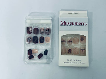 Museumerry 24 Pcs Christmas Fake Nails, Short Press on nail Full Cover False Nail Kits with 24Pcs Nail Adhesive Tabs, Snowflake Christmas Tree Elk Design Nail for Women Nail Art Decoration
