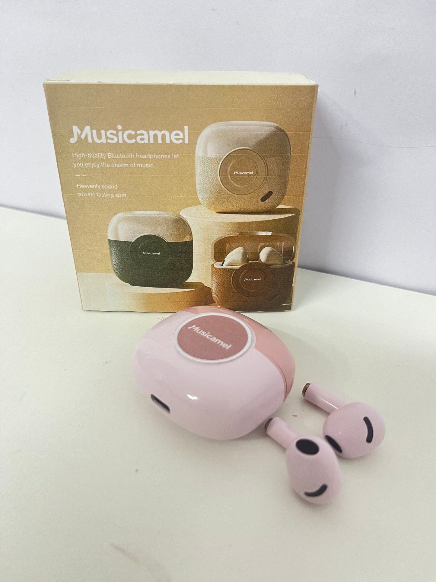 Musicamel Soft Pink True Wireless Bluetooth Headphones Exquisite & Portable Immersive Audio Item