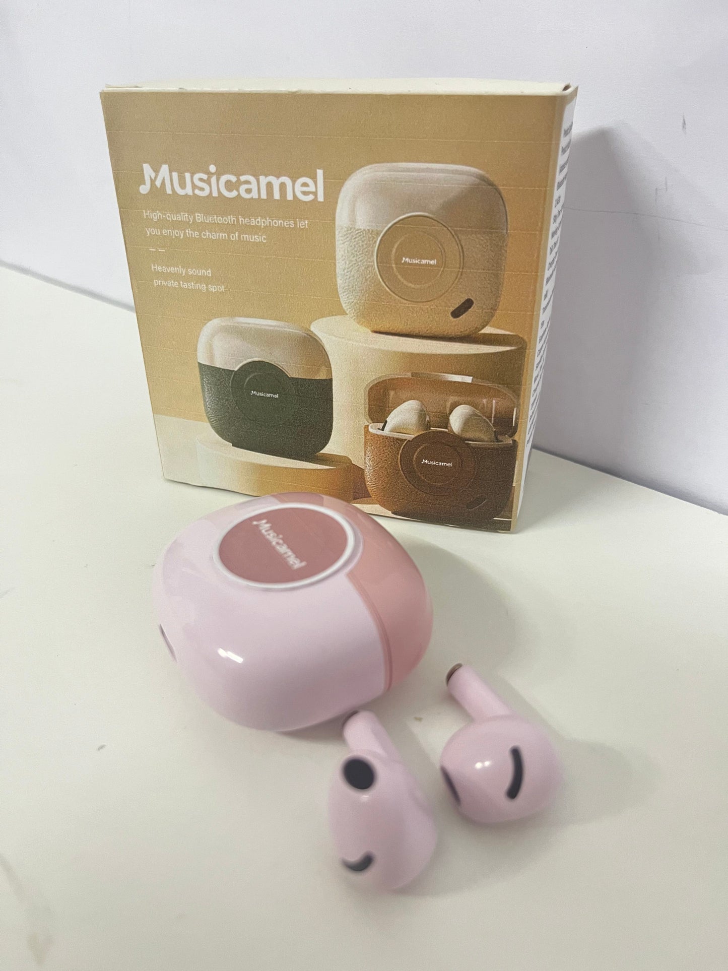 Musicamel Soft Pink True Wireless Bluetooth Headphones Exquisite & Portable Immersive Audio Item