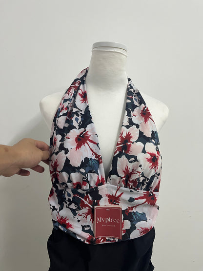 Mvptree Floral Halter Swimsuit - Vibrant Bloom Print Two-Piece for Beach & Pool