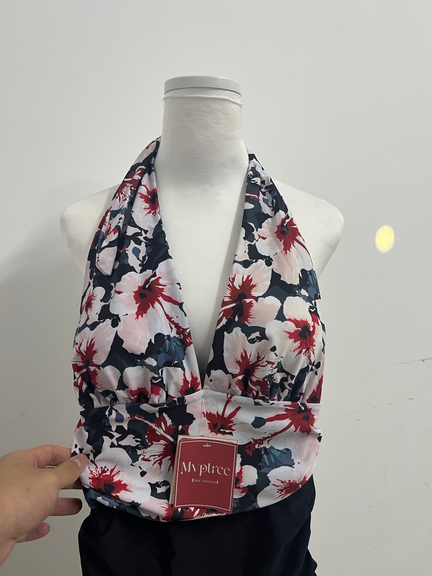 Mvptree Floral Halter Swimsuit - Vibrant Bloom Print Two-Piece for Beach & Pool