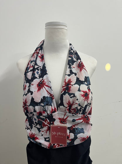 Mvptree Floral Halter Swimsuit - Vibrant Bloom Print Two-Piece for Beach & Pool