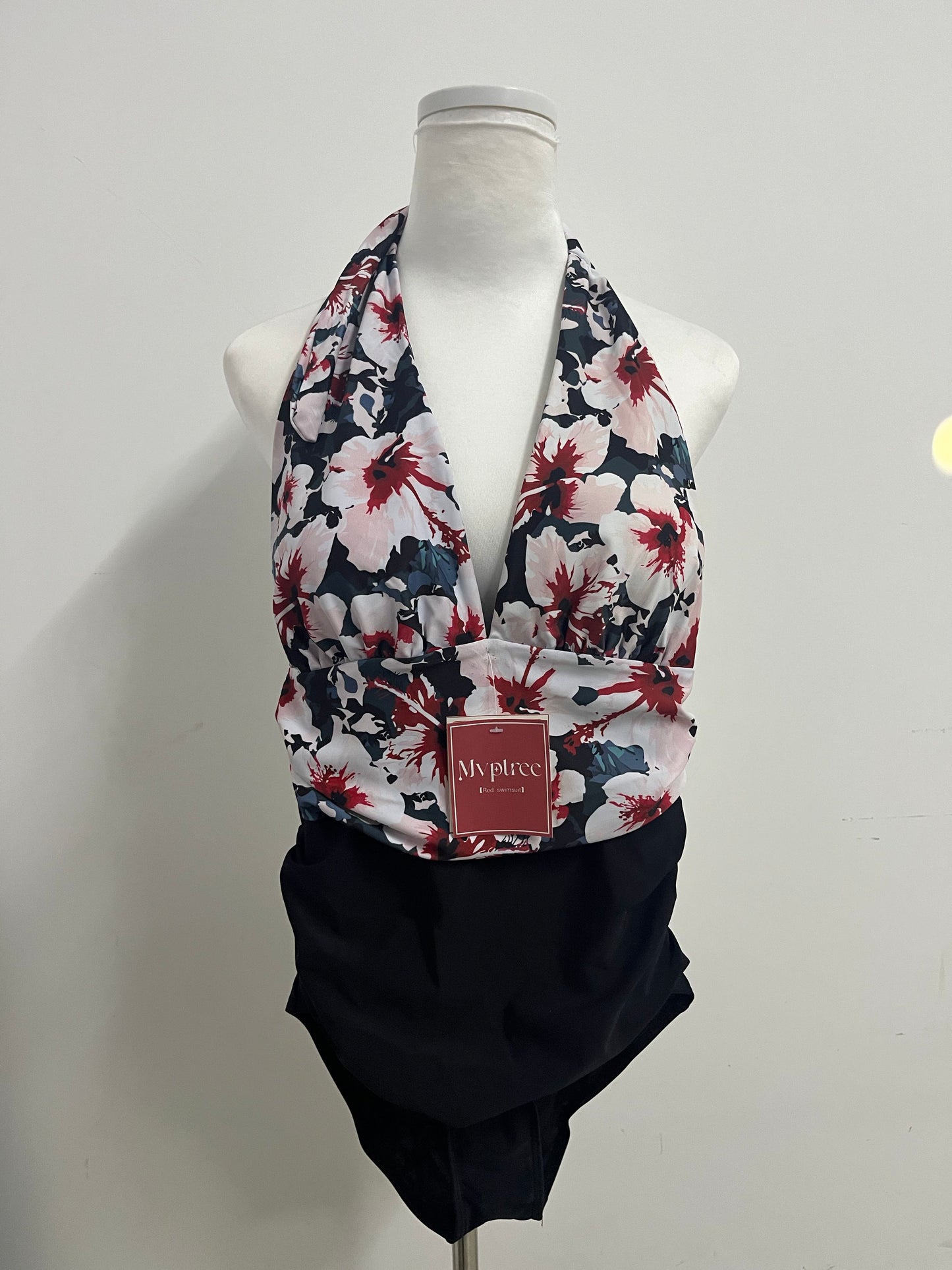 Mvptree Floral Halter Swimsuit - Vibrant Bloom Print Two-Piece for Beach & Pool