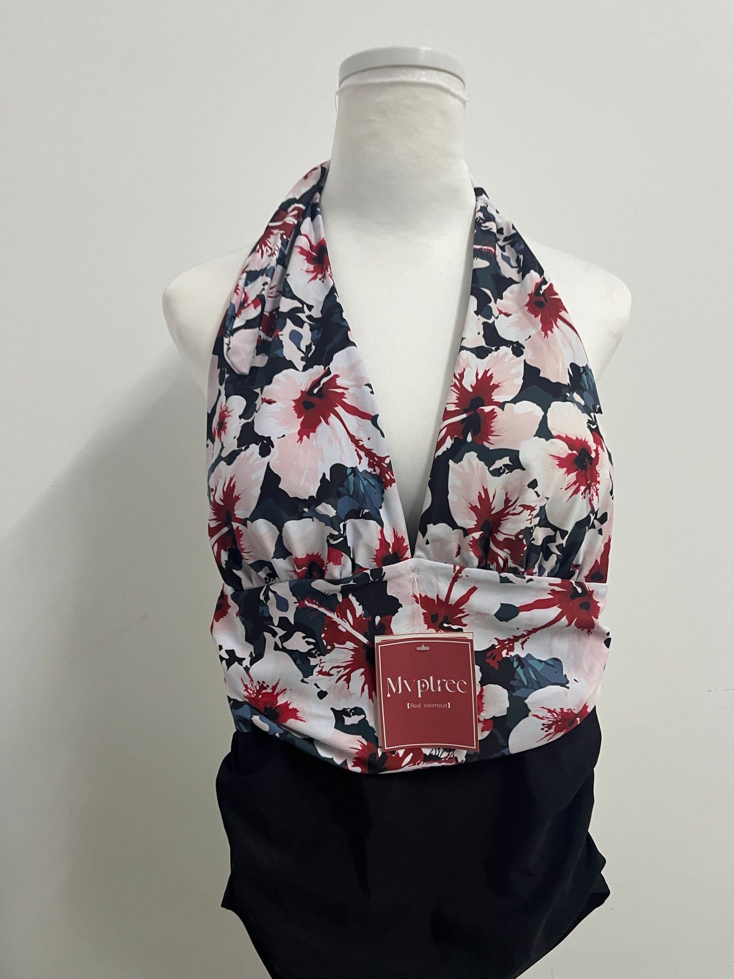 Mvptree Floral Halter Swimsuit - Vibrant Bloom Print Two-Piece for Beach & Pool