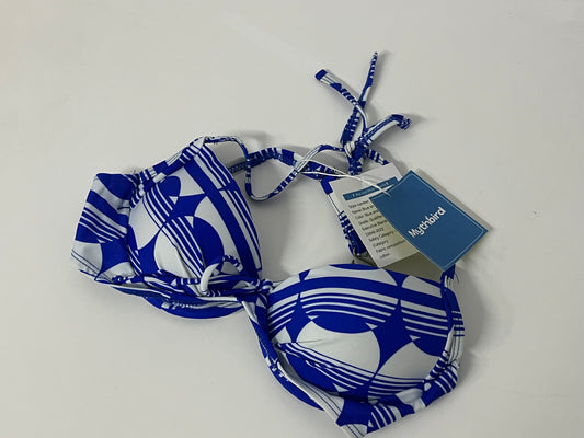 [Mythbird Bras]——Mythbird Blue & White Geometric Print Bikini Top - Halter Neck Push-Up Swimsuit