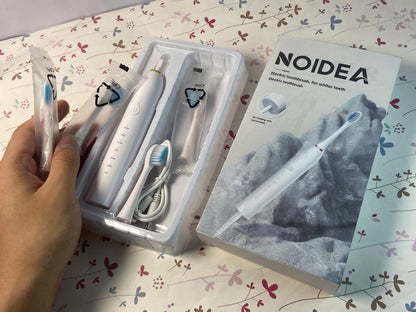 NOIDEA Simple Clean Rechargeable Electric Powered Toothbrush, Pure White with 4 Gentle Care Brush Head Automatic Pressure Sensor to Protect Gums - 3 Modes -2 Min Timer