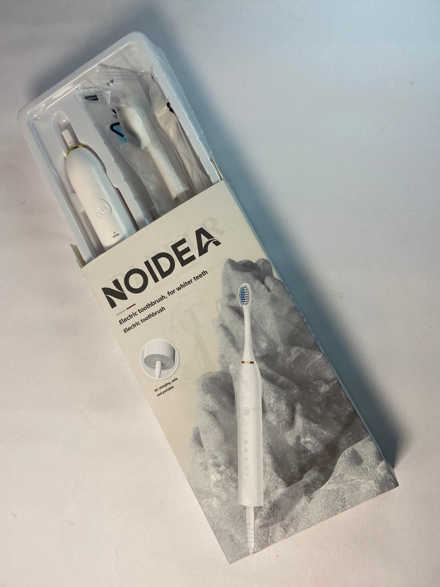 NOIDEA Simple Clean Rechargeable Electric Powered Toothbrush, Pure White with 4 Gentle Care Brush Head Automatic Pressure Sensor to Protect Gums - 3 Modes -2 Min Timer
