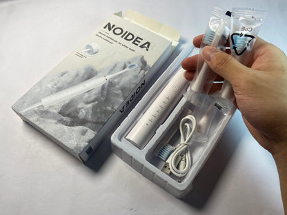 NOIDEA Simple Clean Rechargeable Electric Powered Toothbrush, Pure White with 4 Gentle Care Brush Head Automatic Pressure Sensor to Protect Gums - 3 Modes -2 Min Timer