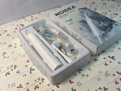 NOIDEA Simple Clean Rechargeable Electric Powered Toothbrush, Pure White with 4 Gentle Care Brush Head Automatic Pressure Sensor to Protect Gums - 3 Modes -2 Min Timer