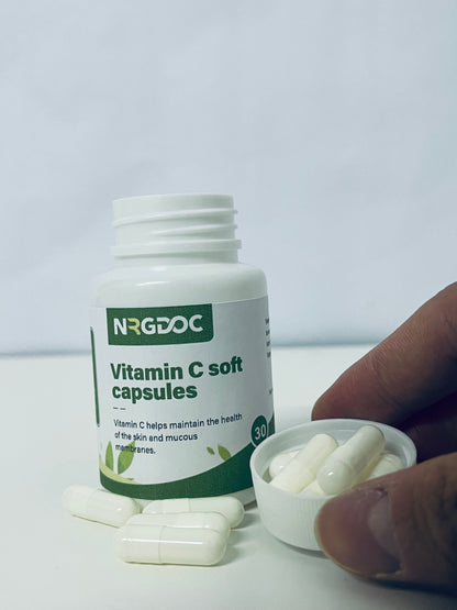 NRGDOC Vitamin C Soft Capsules 30-Count Gentle & Easy to Absorb A Daily Nutritional Choice for Skin & Mucous Membrane Health