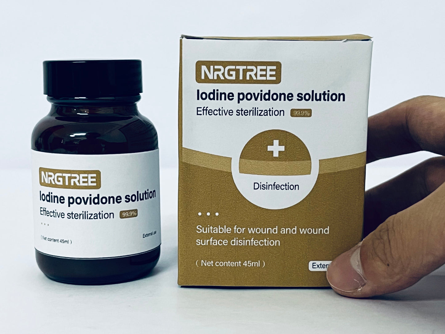 NRGTREE Povidone-Iodine Scrub Solution, Antiseptic Solution for Skin and Mucosa, Ideal for Surgical Site Preparation, Contains Povidone Iodine 7.5%, 45ml, 1 Bottle