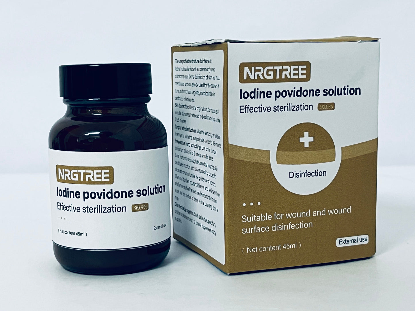 NRGTREE Povidone-Iodine Scrub Solution, Antiseptic Solution for Skin and Mucosa, Ideal for Surgical Site Preparation, Contains Povidone Iodine 7.5%, 45ml, 1 Bottle