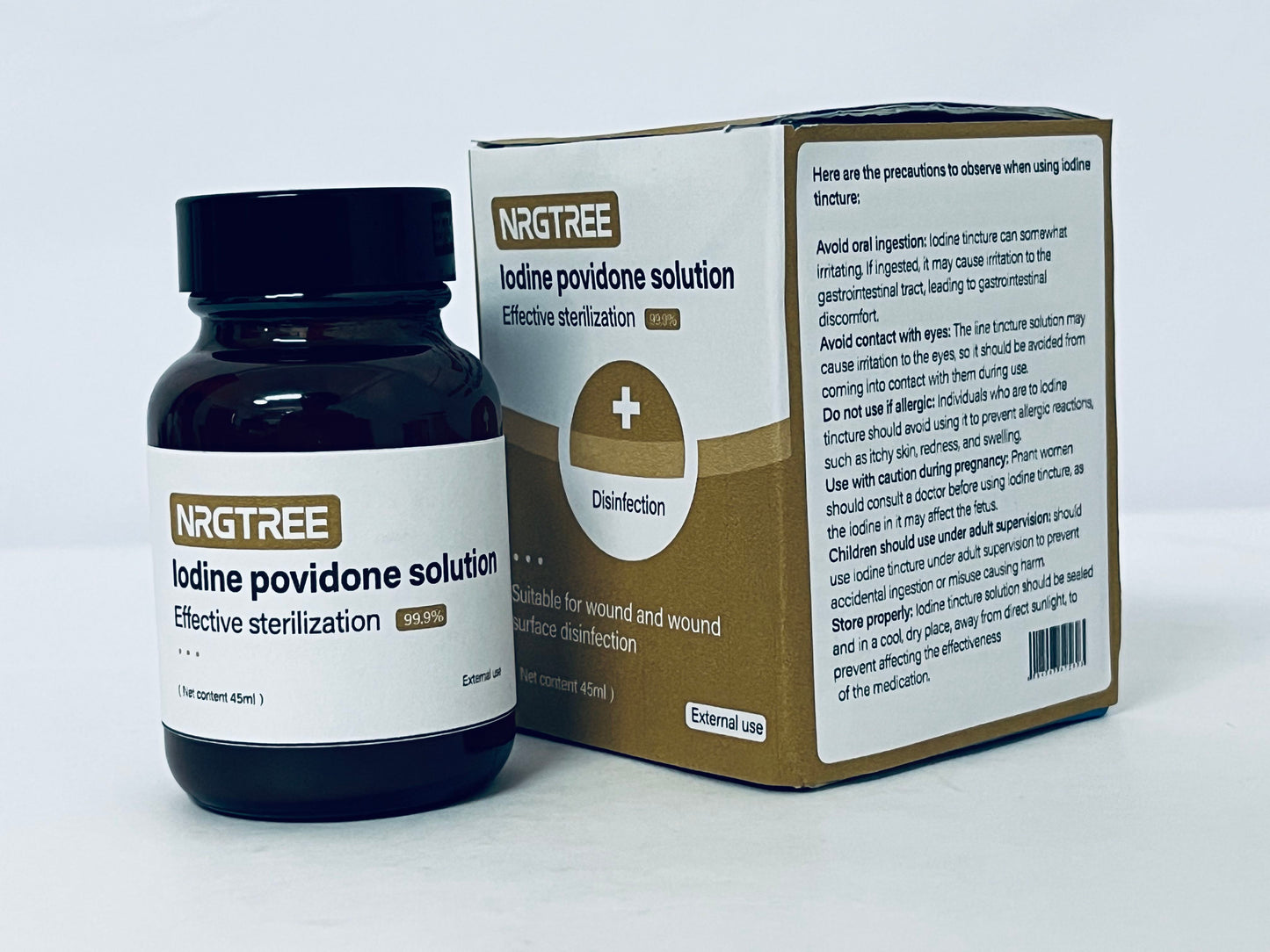 NRGTREE Povidone-Iodine Scrub Solution, Antiseptic Solution for Skin and Mucosa, Ideal for Surgical Site Preparation, Contains Povidone Iodine 7.5%, 45ml, 1 Bottle