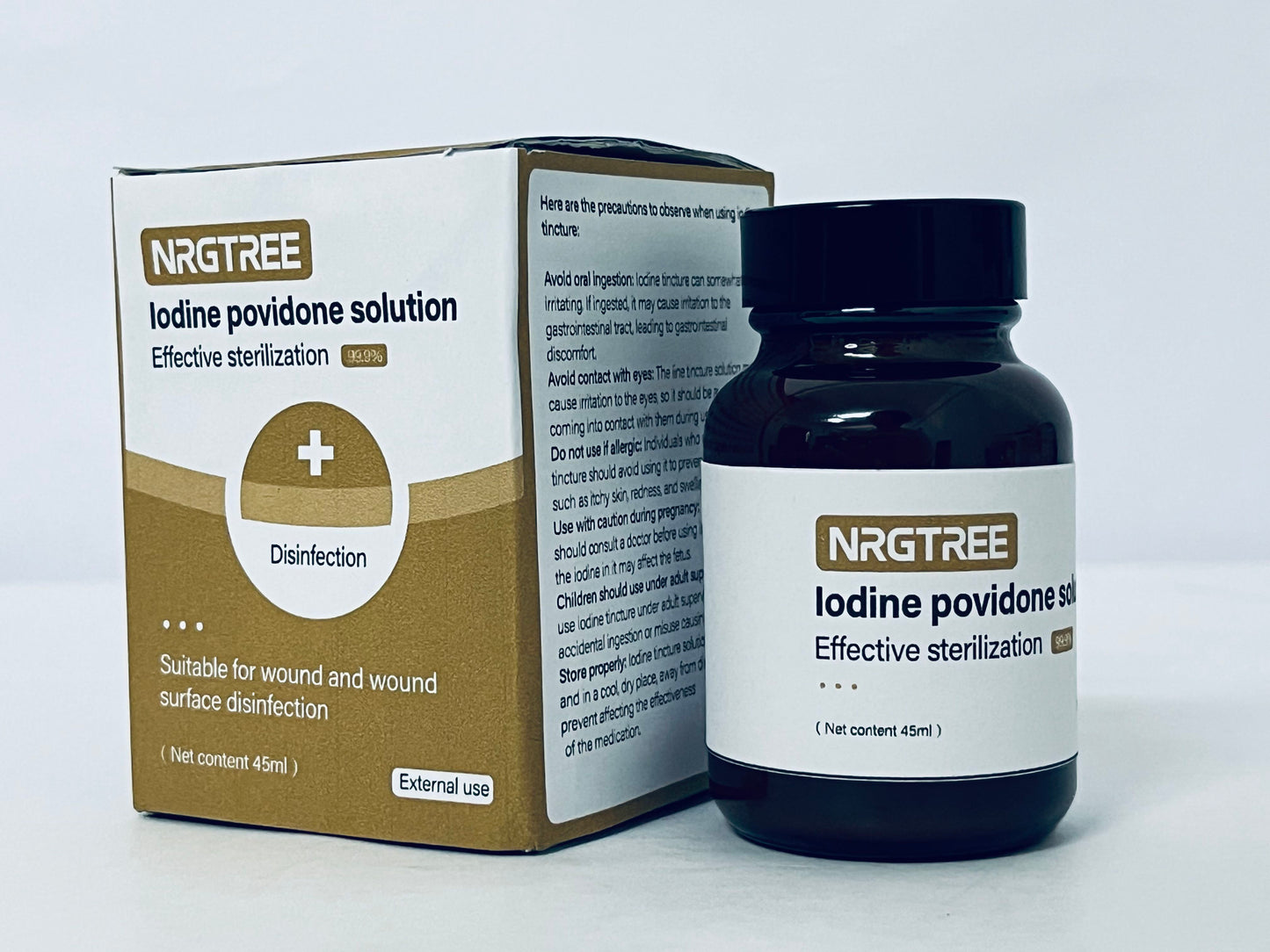 NRGTREE Povidone-Iodine Scrub Solution, Antiseptic Solution for Skin and Mucosa, Ideal for Surgical Site Preparation, Contains Povidone Iodine 7.5%, 45ml, 1 Bottle