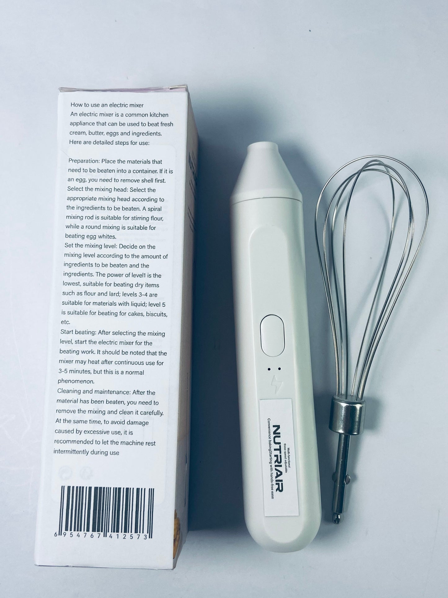 NUTRIAIR Handheld USB Charging Electric Egg Beater Portable Stainless Steel Milk Frother Kitchen Bar Supplies