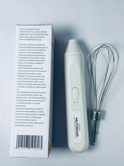 NUTRIAIR Handheld USB Charging Electric Egg Beater Portable Stainless Steel Milk Frother Kitchen Bar Supplies