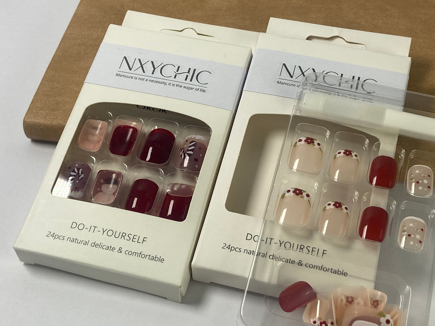NXYCHIC False nails Christmas Red Press on Nails Short Square Full Cover Gel Nails for New Year Gift