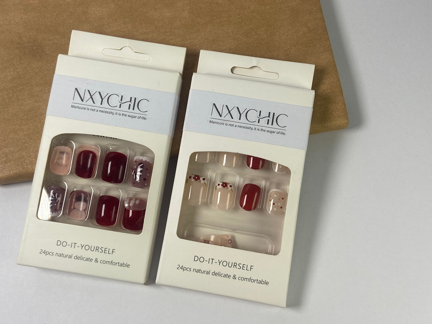 NXYCHIC False nails Christmas Red Press on Nails Short Square Full Cover Gel Nails for New Year Gift