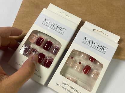 NXYCHIC False nails Christmas Red Press on Nails Short Square Full Cover Gel Nails for New Year Gift