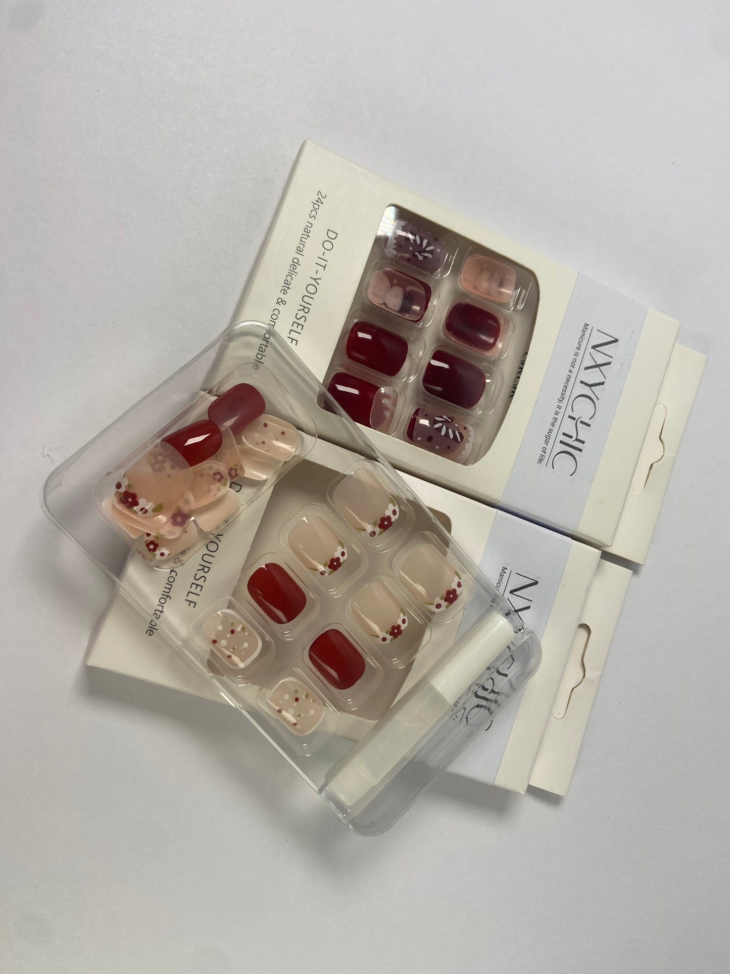 NXYCHIC False nails Christmas Red Press on Nails Short Square Full Cover Gel Nails for New Year Gift