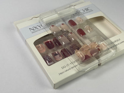 NXYCHIC False nails Christmas Red Press on Nails Short Square Full Cover Gel Nails for New Year Gift