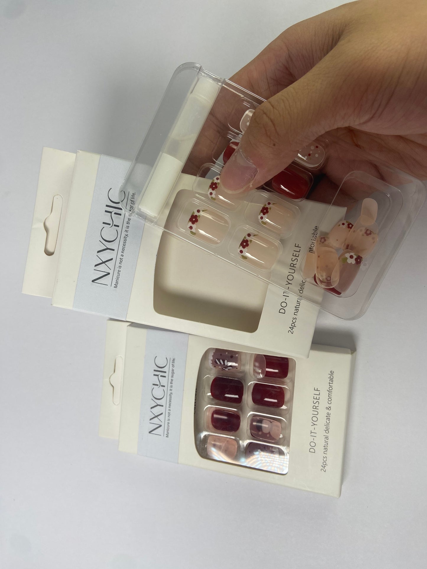 NXYCHIC False nails Christmas Red Press on Nails Short Square Full Cover Gel Nails for New Year Gift
