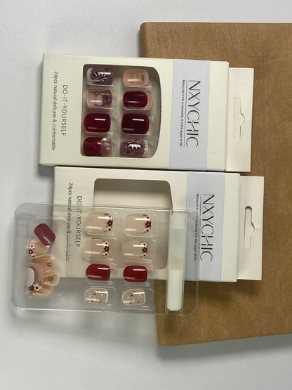 NXYCHIC False nails Christmas Red Press on Nails Short Square Full Cover Gel Nails for New Year Gift