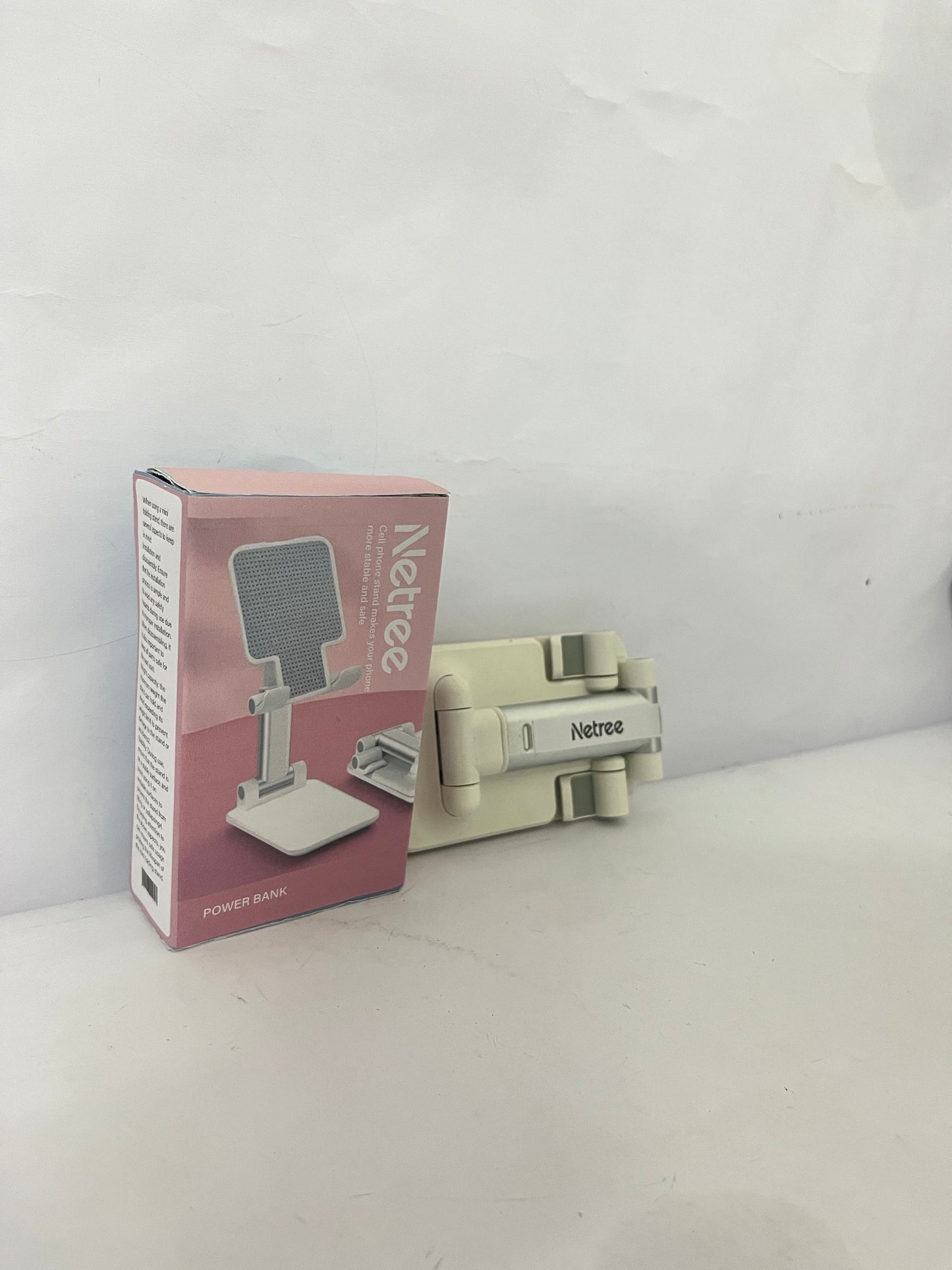 Netree Adjustable Cell Phone Stands for Desk, Aluminum Folding Phone Holder with Stable Base and Charging Port for 4-12.9 Inches Smart Phone, Tablet (White)
