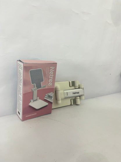 Netree Adjustable Cell Phone Stands for Desk, Aluminum Folding Phone Holder with Stable Base and Charging Port for 4-12.9 Inches Smart Phone, Tablet (White)