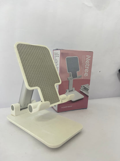 Netree Adjustable Cell Phone Stands for Desk, Aluminum Folding Phone Holder with Stable Base and Charging Port for 4-12.9 Inches Smart Phone, Tablet (White)