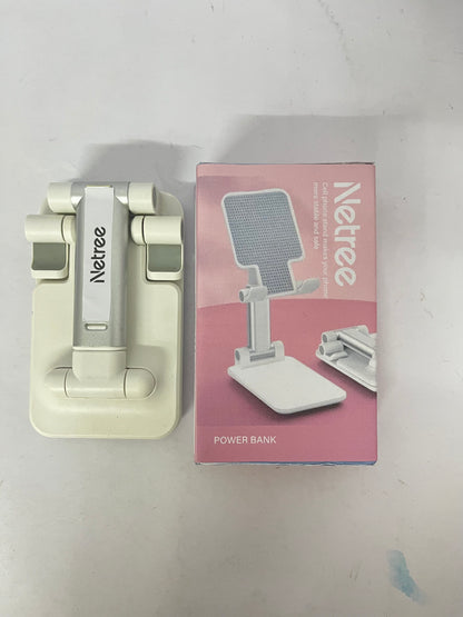 Netree Adjustable Cell Phone Stands for Desk, Aluminum Folding Phone Holder with Stable Base and Charging Port for 4-12.9 Inches Smart Phone, Tablet (White)