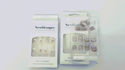 Newbiesuper 24Pcs Tips Press on Nails with Cherry and Cat Design for Women