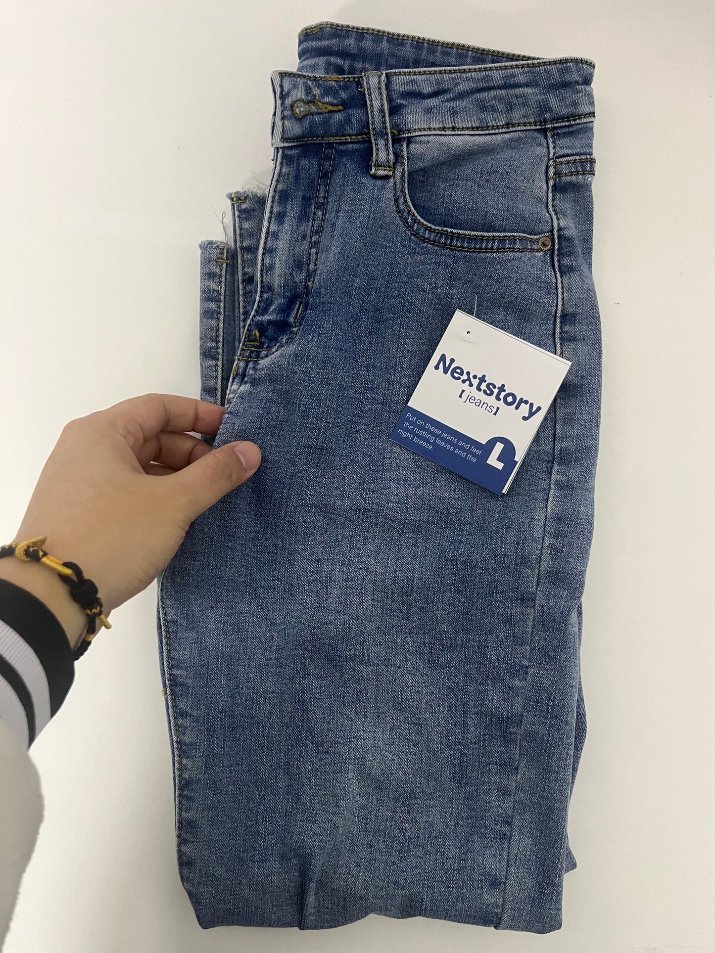 [Nextstory Jeans]——Nextstory High-Waisted Straight Leg Jeans - Slimming & Heightening Raw Hem Cropped Jeans