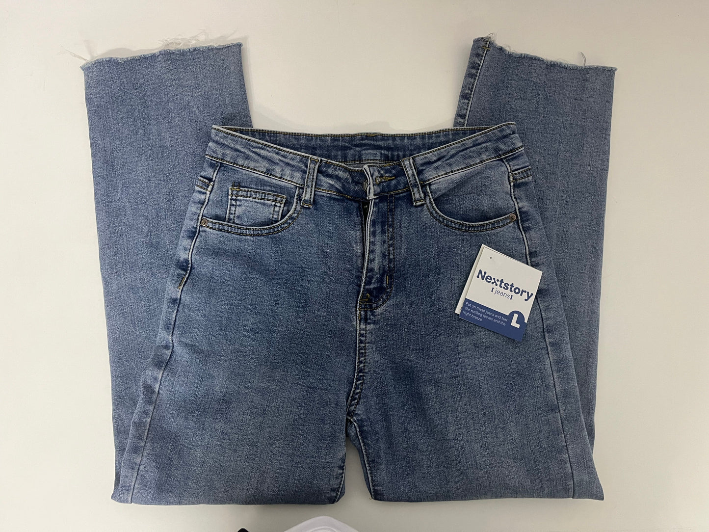 [Nextstory Jeans]——Nextstory High-Waisted Straight Leg Jeans - Slimming & Heightening Raw Hem Cropped Jeans