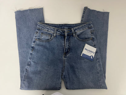 [Nextstory Jeans]——Nextstory High-Waisted Straight Leg Jeans - Slimming & Heightening Raw Hem Cropped Jeans