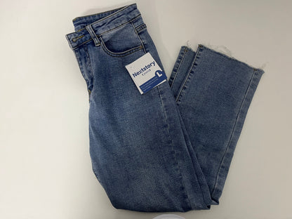 [Nextstory Jeans]——Nextstory High-Waisted Straight Leg Jeans - Slimming & Heightening Raw Hem Cropped Jeans