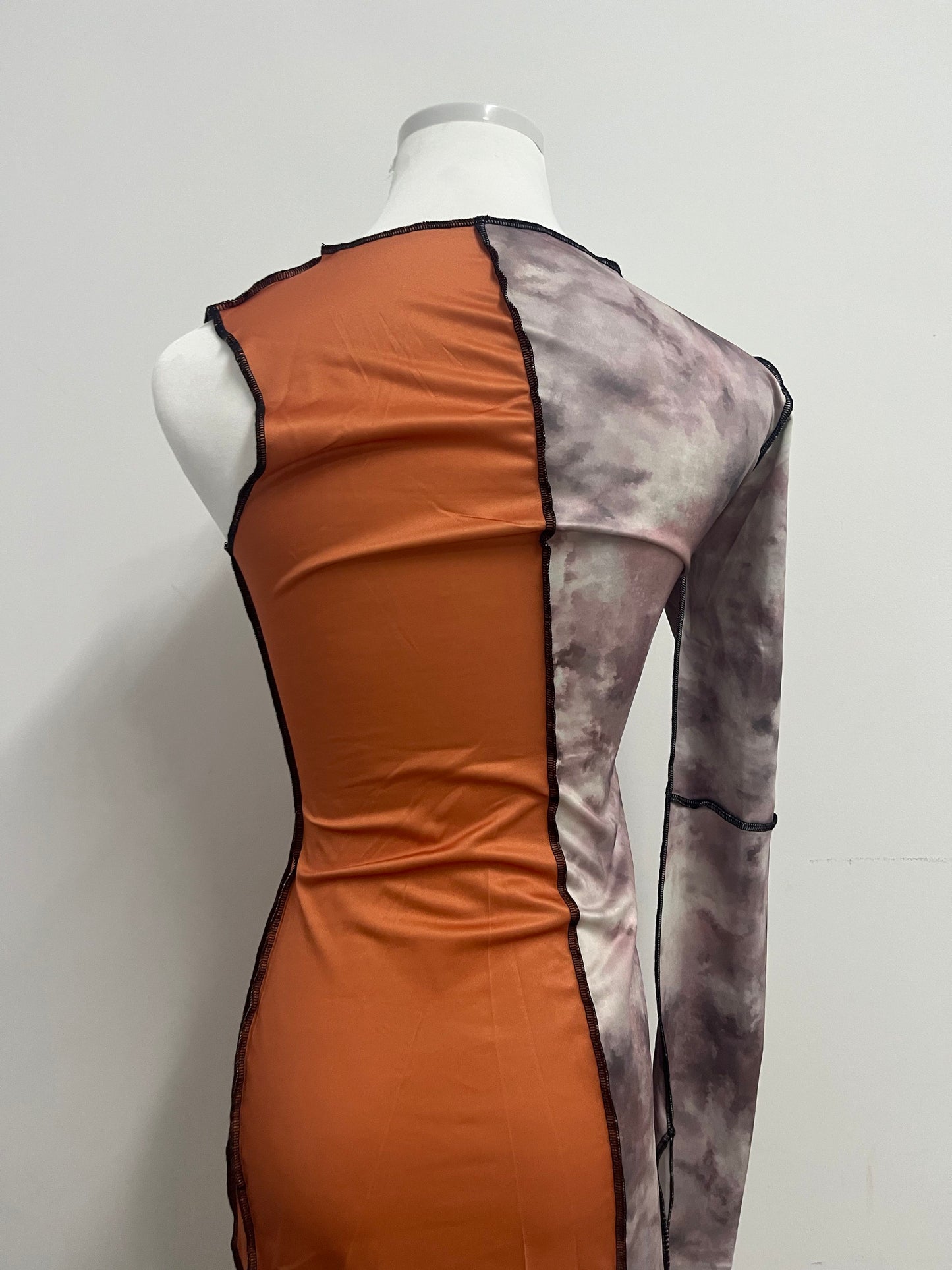 Nicenter Tie-Dye Patchwork One-Sleeve Dress Unlock Personalized Outfits, Highlight Unique Fashion Attitude