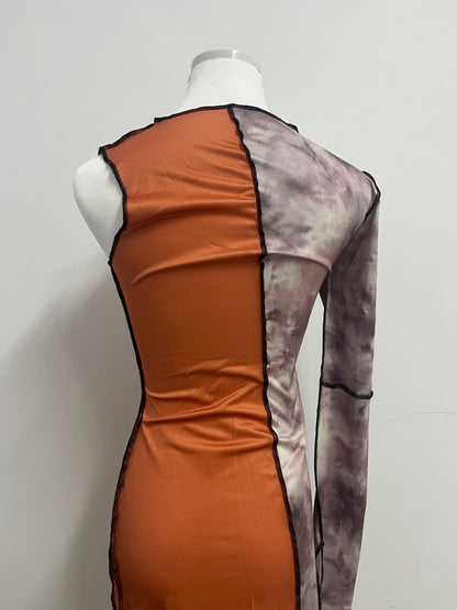 Nicenter Tie-Dye Patchwork One-Sleeve Dress Unlock Personalized Outfits, Highlight Unique Fashion Attitude