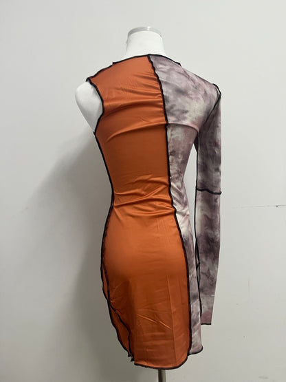 Nicenter Tie-Dye Patchwork One-Sleeve Dress Unlock Personalized Outfits, Highlight Unique Fashion Attitude