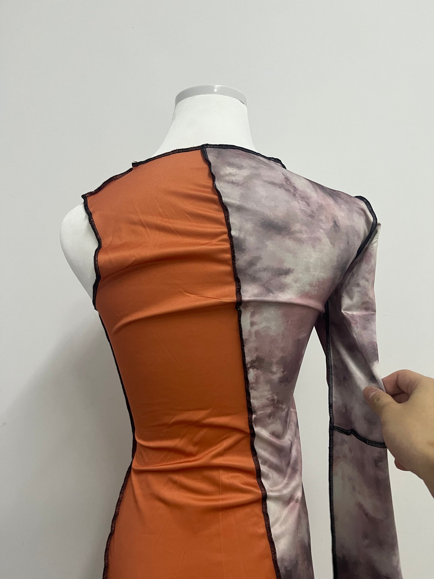 Nicenter Tie-Dye Patchwork One-Sleeve Dress Unlock Personalized Outfits, Highlight Unique Fashion Attitude