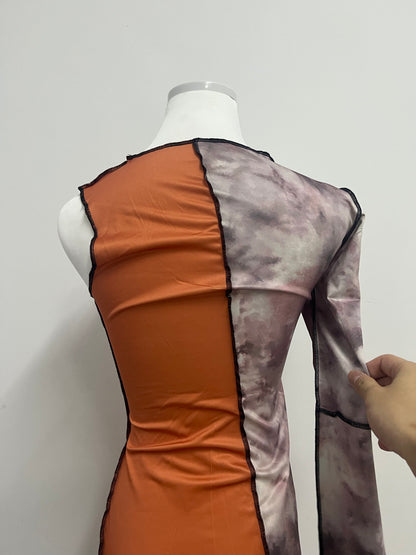 Nicenter Tie-Dye Patchwork One-Sleeve Dress Unlock Personalized Outfits, Highlight Unique Fashion Attitude