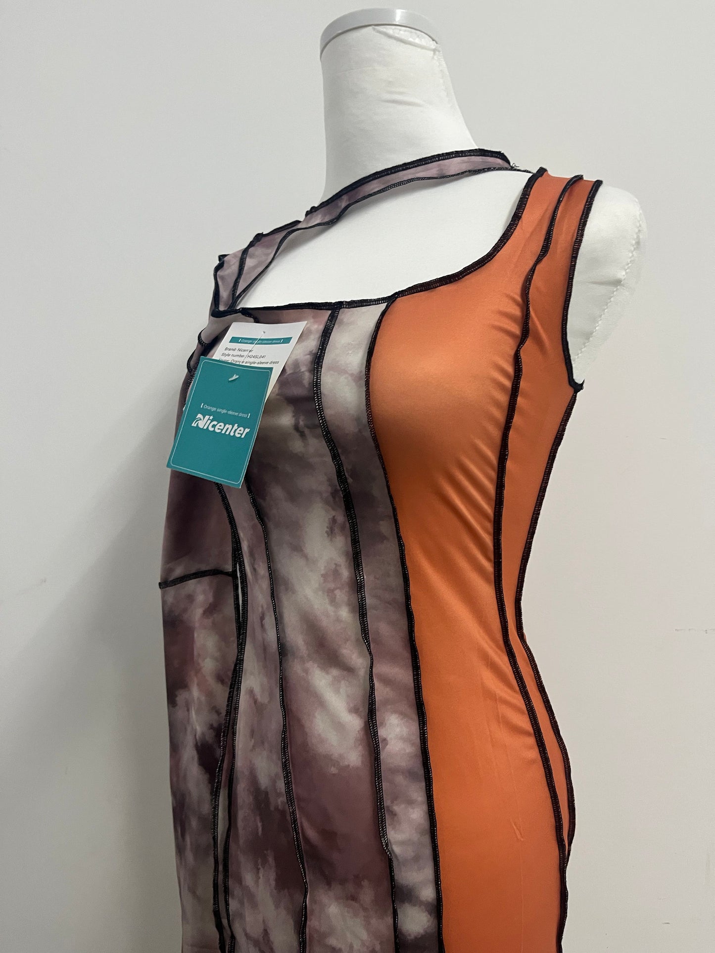 Nicenter Tie-Dye Patchwork One-Sleeve Dress Unlock Personalized Outfits, Highlight Unique Fashion Attitude