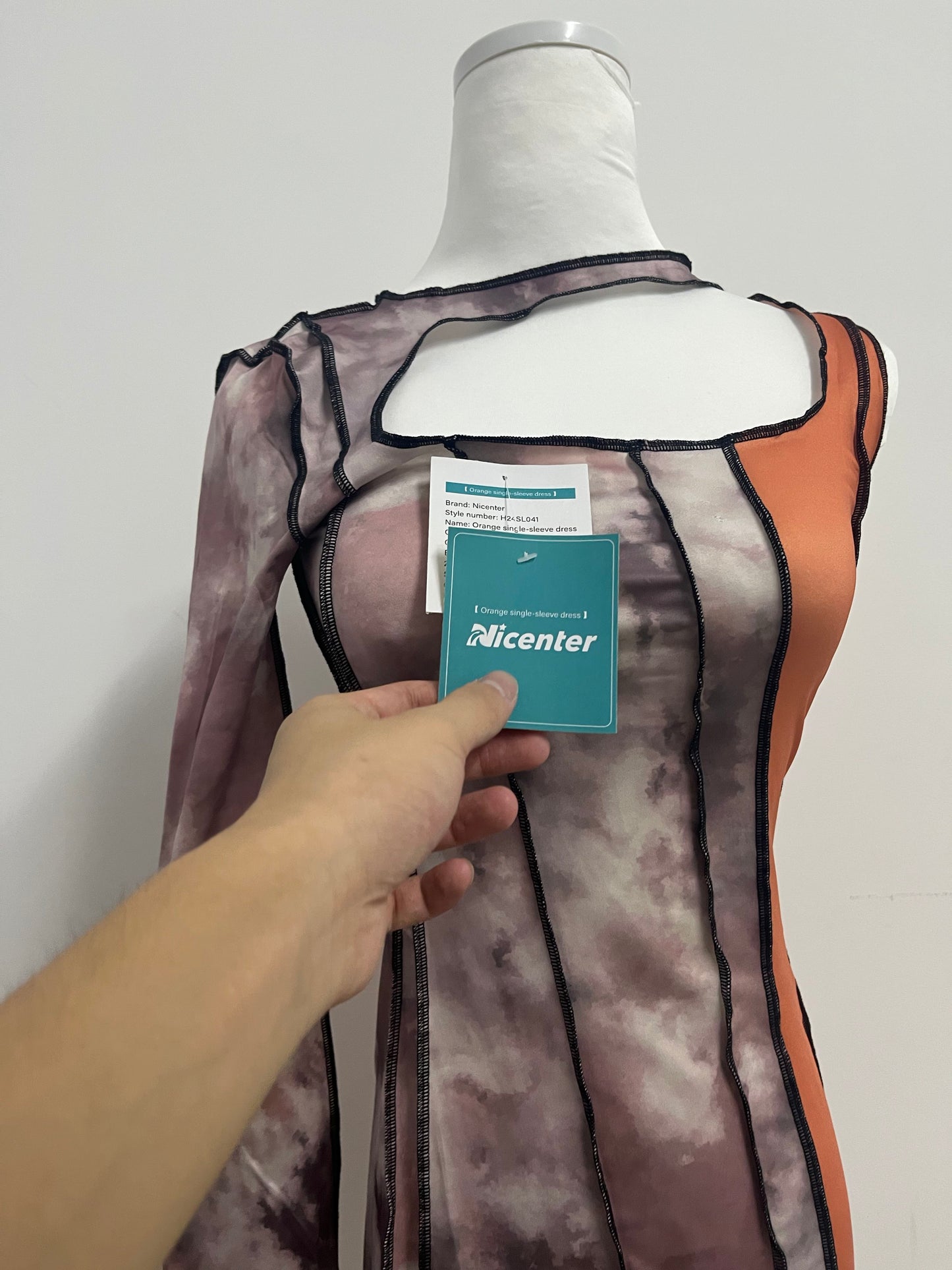 Nicenter Tie-Dye Patchwork One-Sleeve Dress Unlock Personalized Outfits, Highlight Unique Fashion Attitude